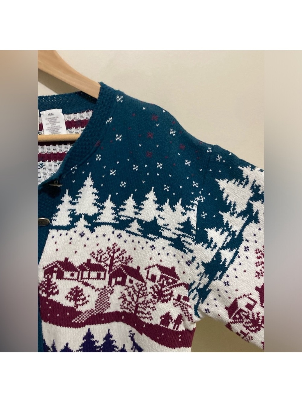 Vintage 90s Northern Reflections Winter Scene Knit Cardigan Size Medium - Picture 8 of 12